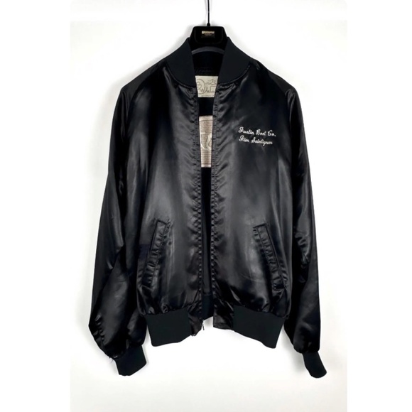 Vintage Men's Justin Boot Co. Bw Westernwear’ Silky Black  Bomber Jacket • M - Picture 2 of 10